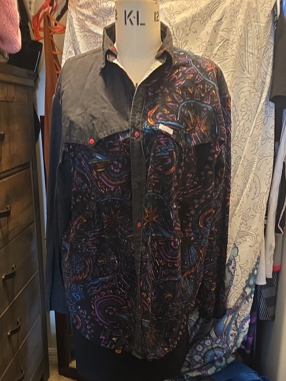Rare XL Vintage 90s Mine & Bill's Outfitters Aztec Geometric Western Shirt Men's